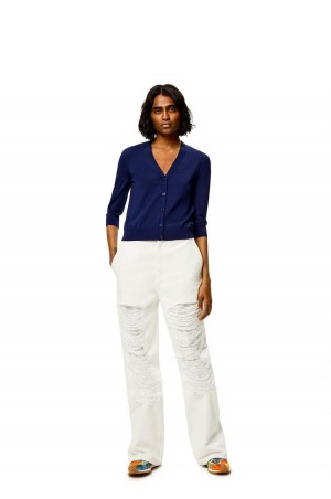 Prendas De Punto Loewe Anagram cropped cardigan in wool Mujer Azul Marino Azules | 953TYWFUG