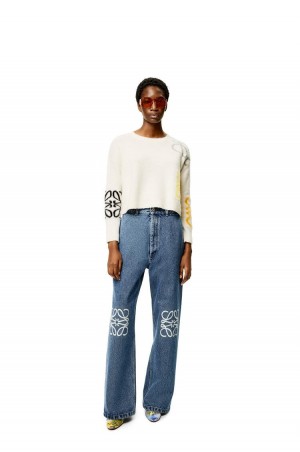 Prendas De Punto Loewe Anagram intarsia sweater in wool Mujer Blancas | 198MNHLSF