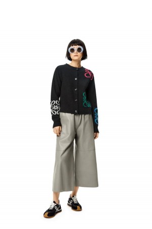 Prendas De Punto Loewe Anagram intarsia cardigan in wool Mujer Negras Multicolor | 478HFTCXA