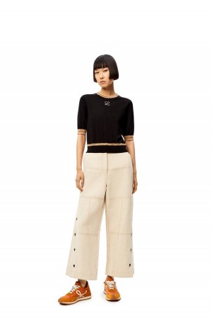 Prendas De Punto Loewe LOEWE cropped sweater in wool Mujer Negras Beige | 641HIROCK