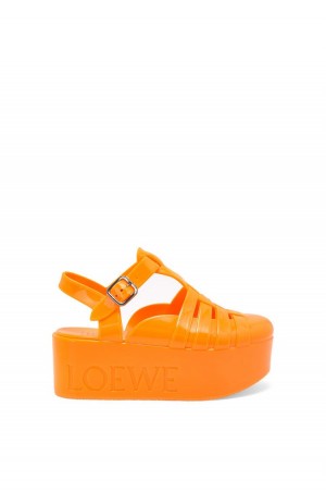 Sandalias Loewe Wedge sandal in rubber Mujer Naranjas | 682IVWANY