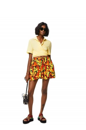 Short Loewe Cactus print flare shorts in viscose Mujer Negras Naranjas Doradas | 271KGAMXU