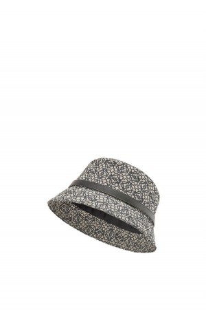 Sombreros Loewe Anagram bucket hat in jacquard and calfskin Mujer Azul Marino Negras | 271KOUMAP