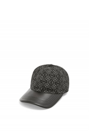 Sombreros Loewe Anagram cap in jacquard and calfskin Hombre Negras | 501MHROSF