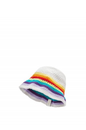 Sombreros Loewe Crochet hat in cotton and calfskin Mujer Multicolor Blancas | 962IDJWSU