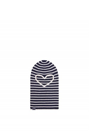 Sombreros Loewe Stripe heart balaclava in wool Hombre Azul Marino Blancas | 629ORLQJG