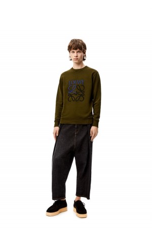 Sudaderas Loewe Anagram sweatshirt in cotton Hombre Kaki Oscuro Verde | 079KTWSRN