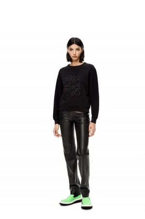 Sudaderas Loewe LOEWE Anagram embroidered sweatshirt in cotton Mujer Negras | 689PZJGTN