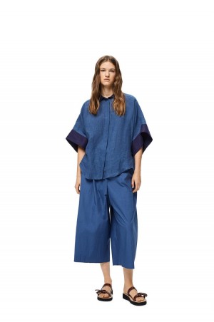 Tops Loewe Corta sleeve blouse in linen Mujer Indigo | 746PMWLNR