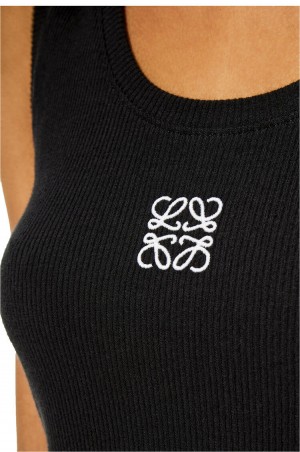 Tops Loewe Cropped Anagram tank top in cotton Mujer Negras Blancas | 579BCRJPS