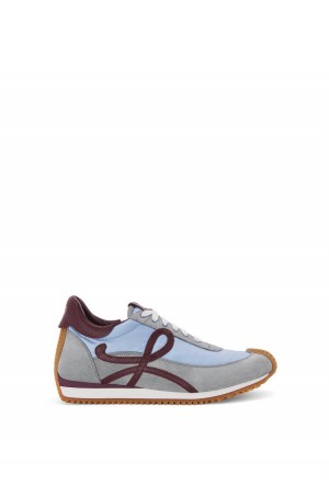 Zapatillas Loewe Flow runner in nylon and suede Hombre Azules Claro Burdeos | 730OHVNYE