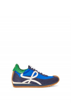 Zapatillas Loewe Flow runner in nylon and suede Mujer Azul Real Azules Azul Marino | 053WKYGNT