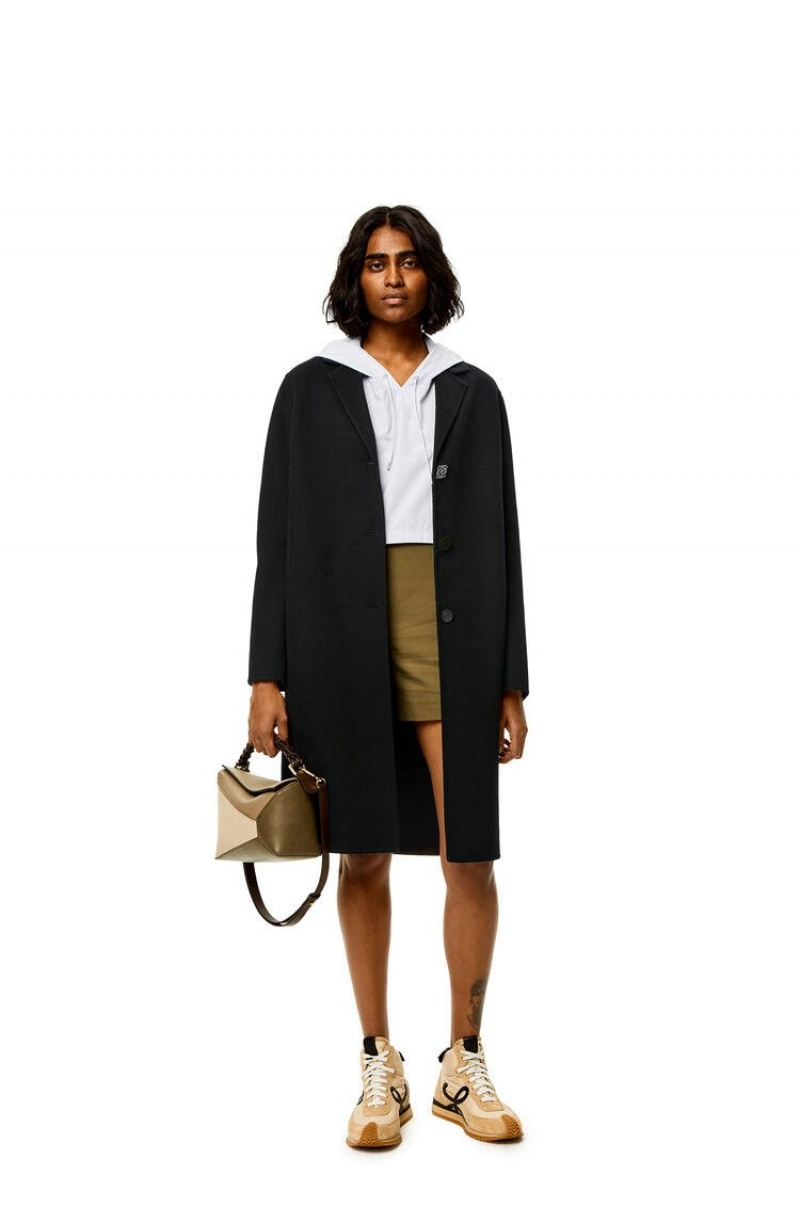 Abrigos Loewe Anagram coat in wool and cashmere Mujer Negras | 182FADNOX