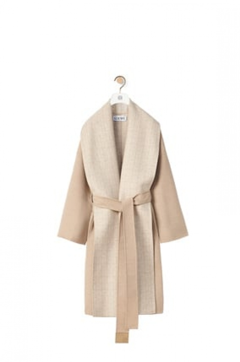 Abrigos Loewe Anagram jacquard belted coat in wool Mujer Beige Blancas | 954IKBXFP