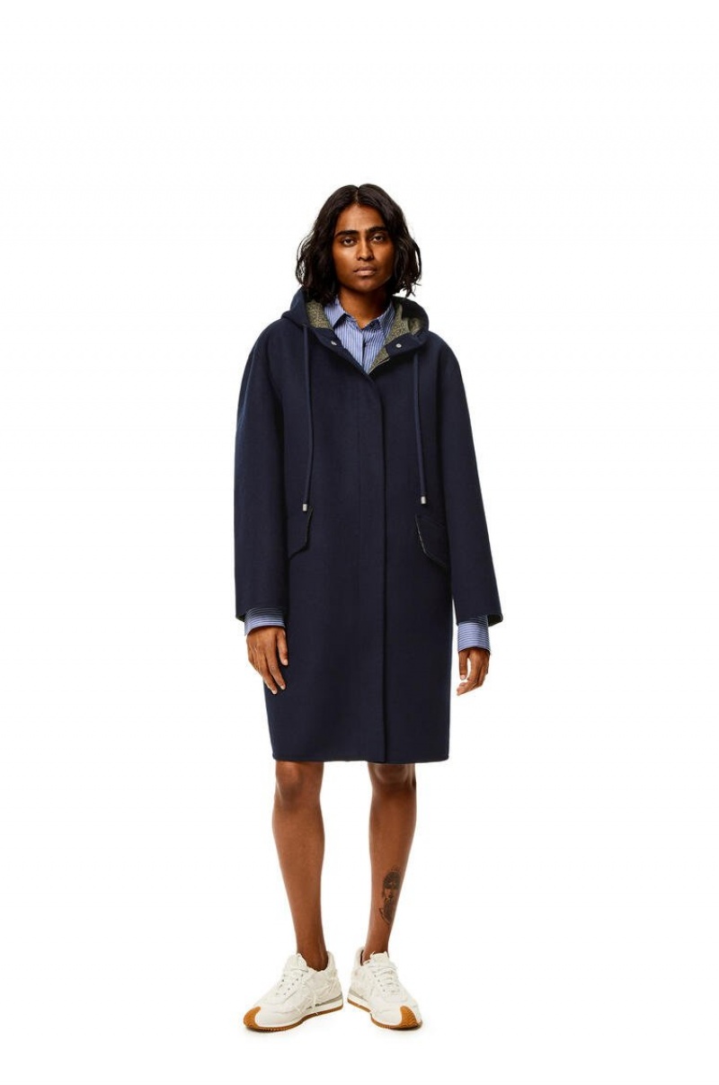 Abrigos Loewe Anagram jacquard hooded coat in wool Mujer Azules Verde Menta | 285BGCNVK