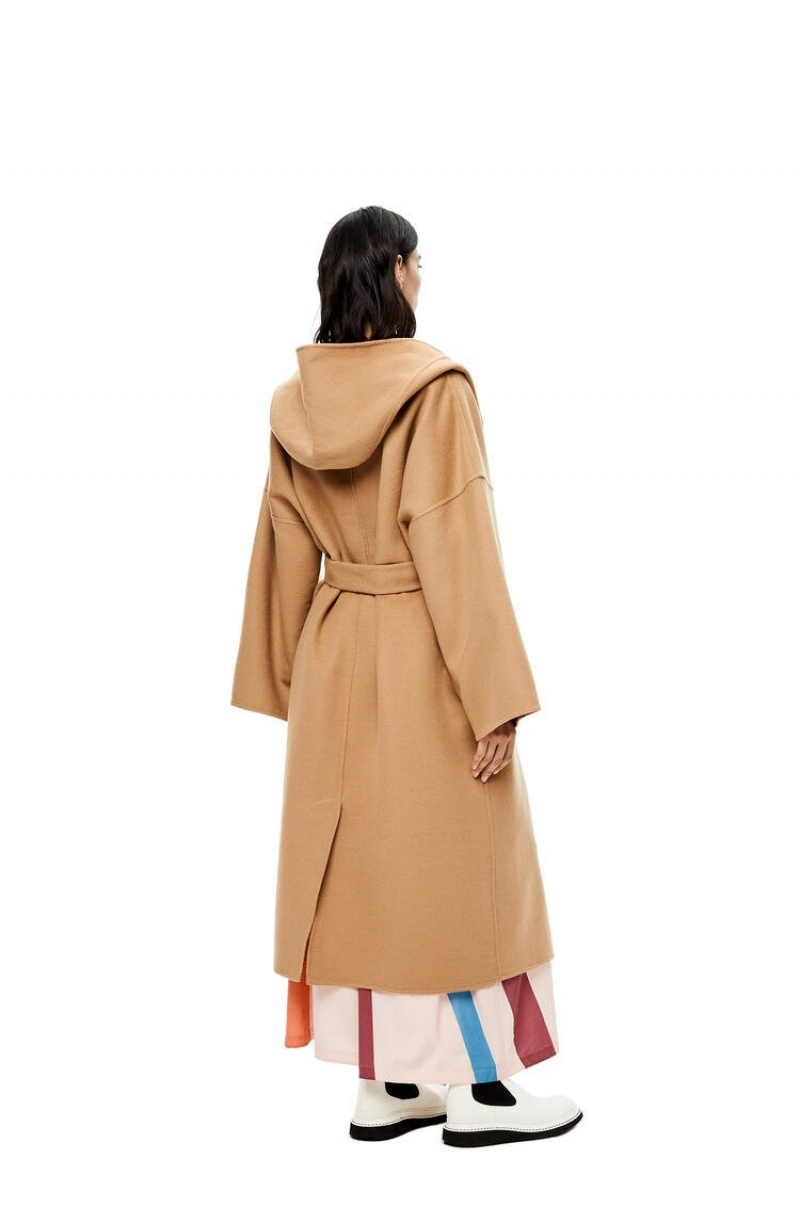 Abrigos Loewe Anagram jacquard hooded coat in wool Mujer Warm Desert / Rust | 107FNWVCQ