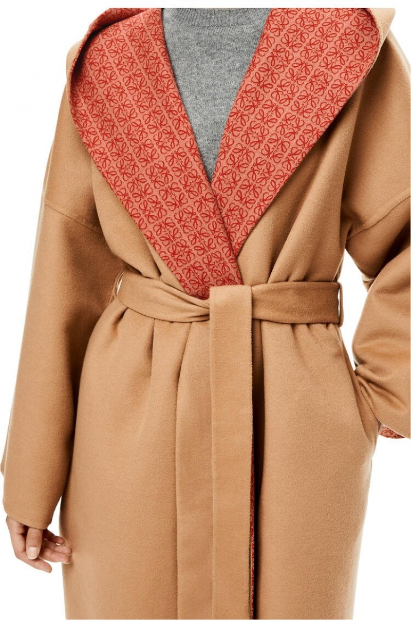 Abrigos Loewe Anagram jacquard hooded coat in wool Mujer Warm Desert / Rust | 107FNWVCQ