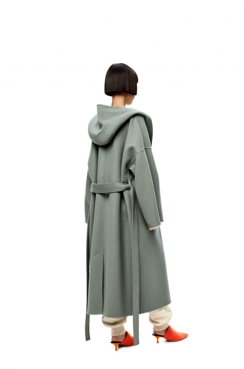 Abrigos Loewe Anagram jacquard hooded coat in wool Mujer Kaki Verde Blancas | 650VRKPHX