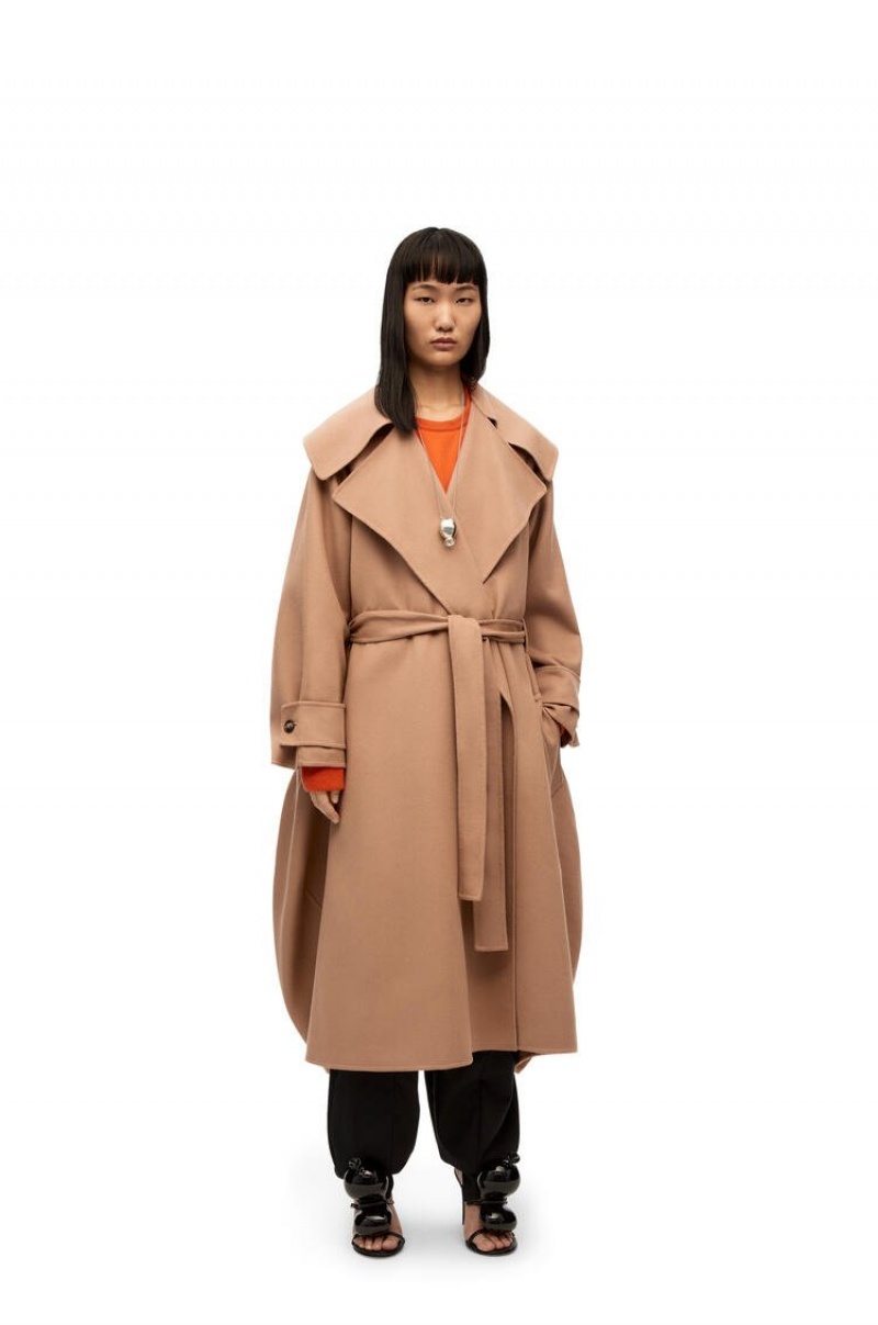 Abrigos Loewe Belted coat in wool and cashmere Mujer Camel | 657BCNLXQ