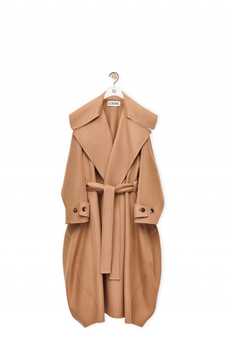 Abrigos Loewe Belted coat in wool and cashmere Mujer Camel | 657BCNLXQ