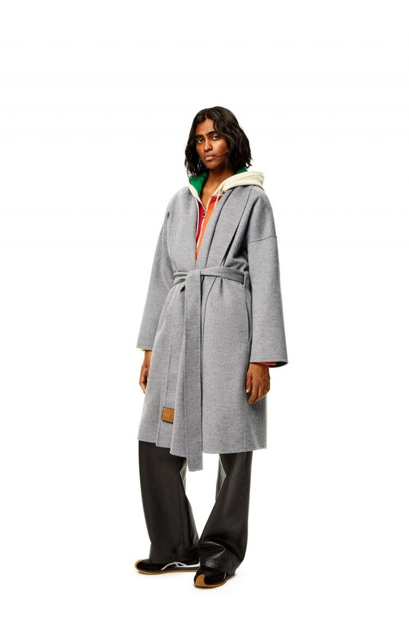 Abrigos Loewe Belted coat in wool and cashmere Mujer Gris | 930YOIAMZ