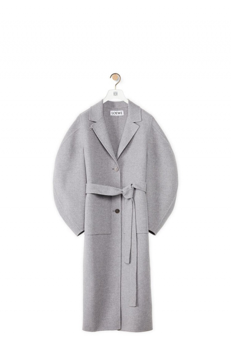 Abrigos Loewe Circular sleeve belted coat in wool and cashmere Mujer Gris | 759TZPXDE