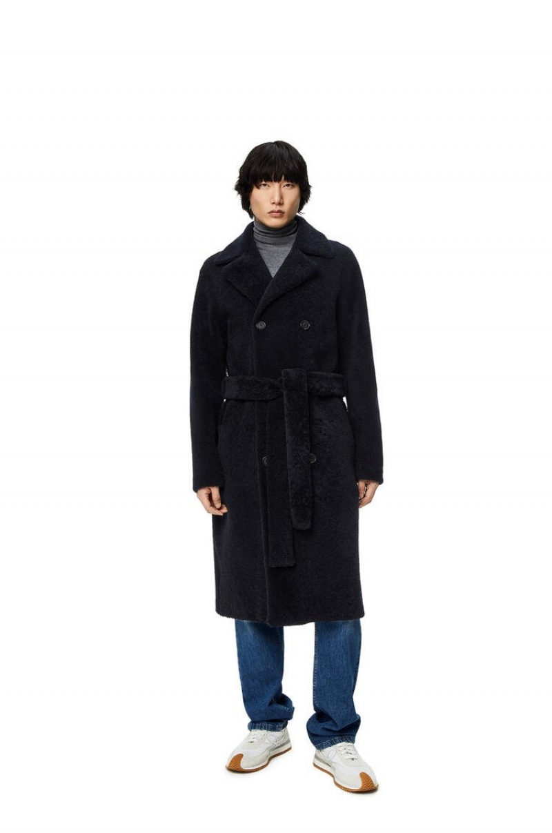 Abrigos Loewe Double breasted coat in shearling Hombre Azul Marino Negras Azules | 453HMSRIN