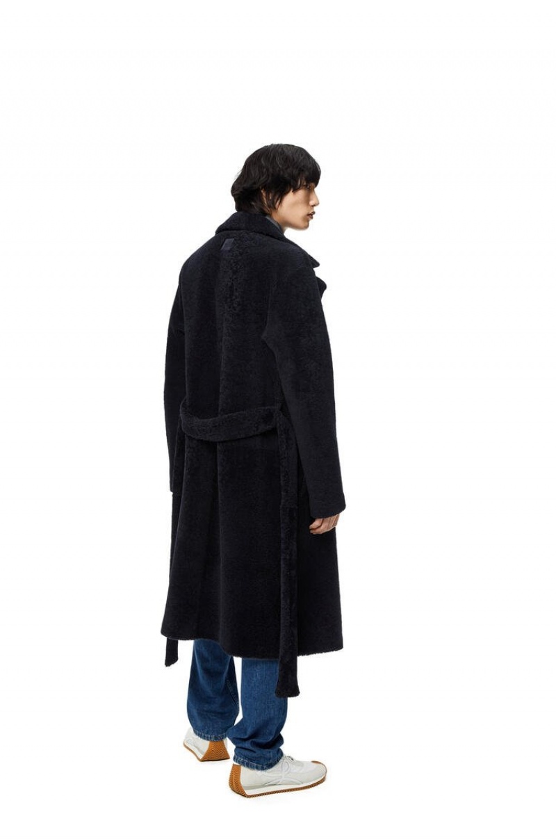 Abrigos Loewe Double breasted coat in shearling Hombre Azul Marino Negras Azules | 453HMSRIN