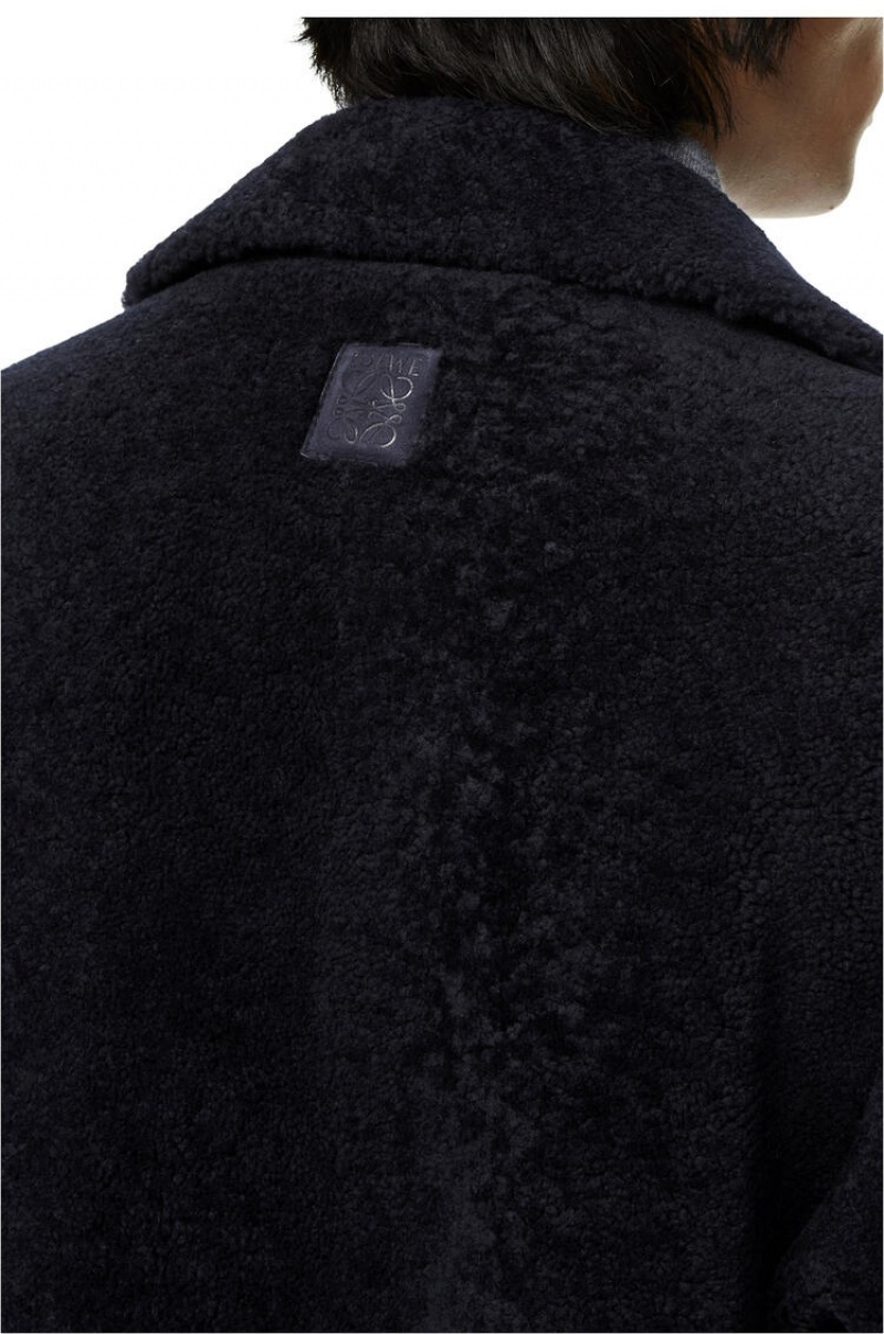 Abrigos Loewe Double breasted coat in shearling Hombre Azul Marino Negras Azules | 453HMSRIN