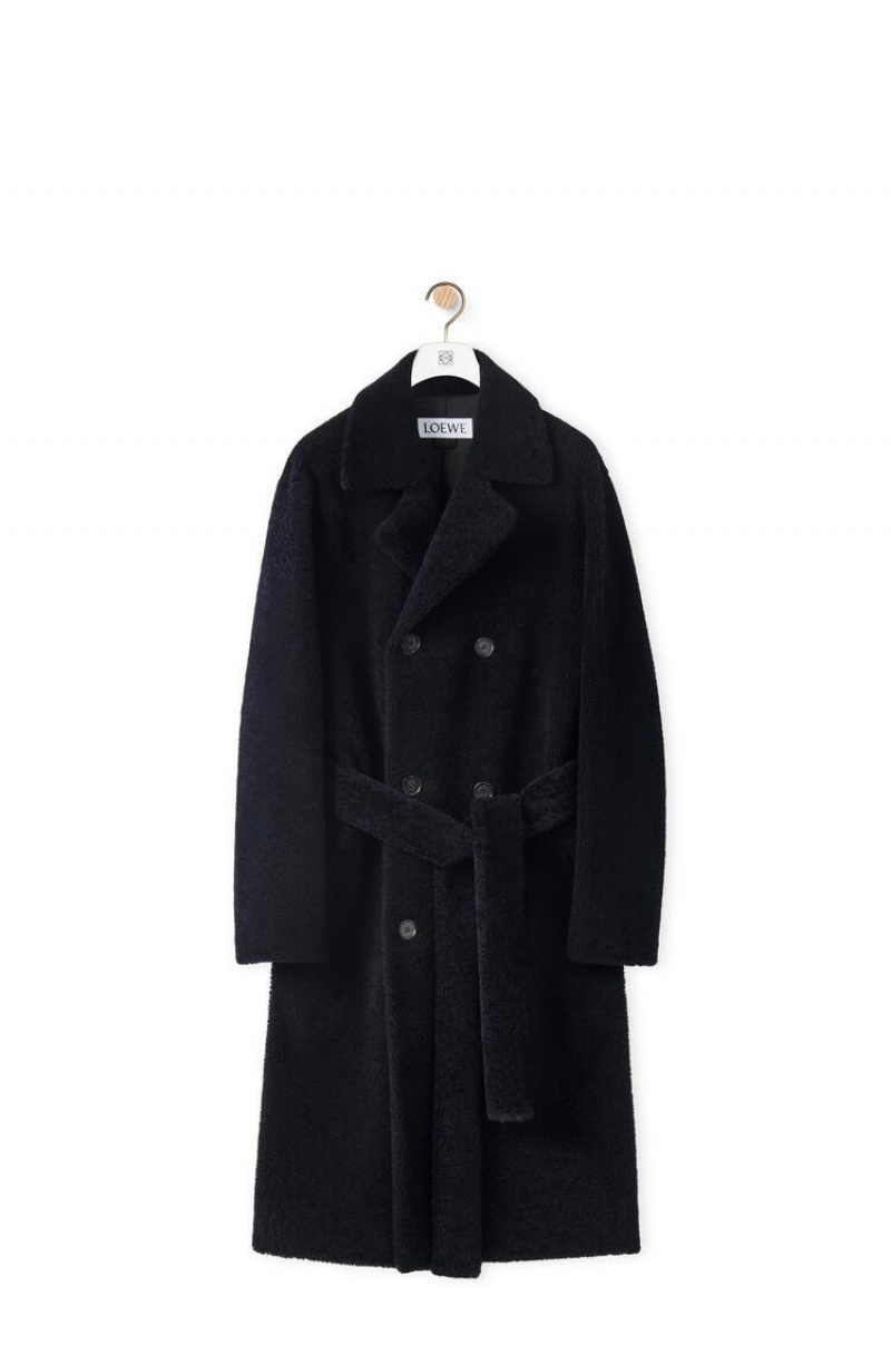 Abrigos Loewe Double breasted coat in shearling Hombre Azul Marino Negras Azules | 453HMSRIN