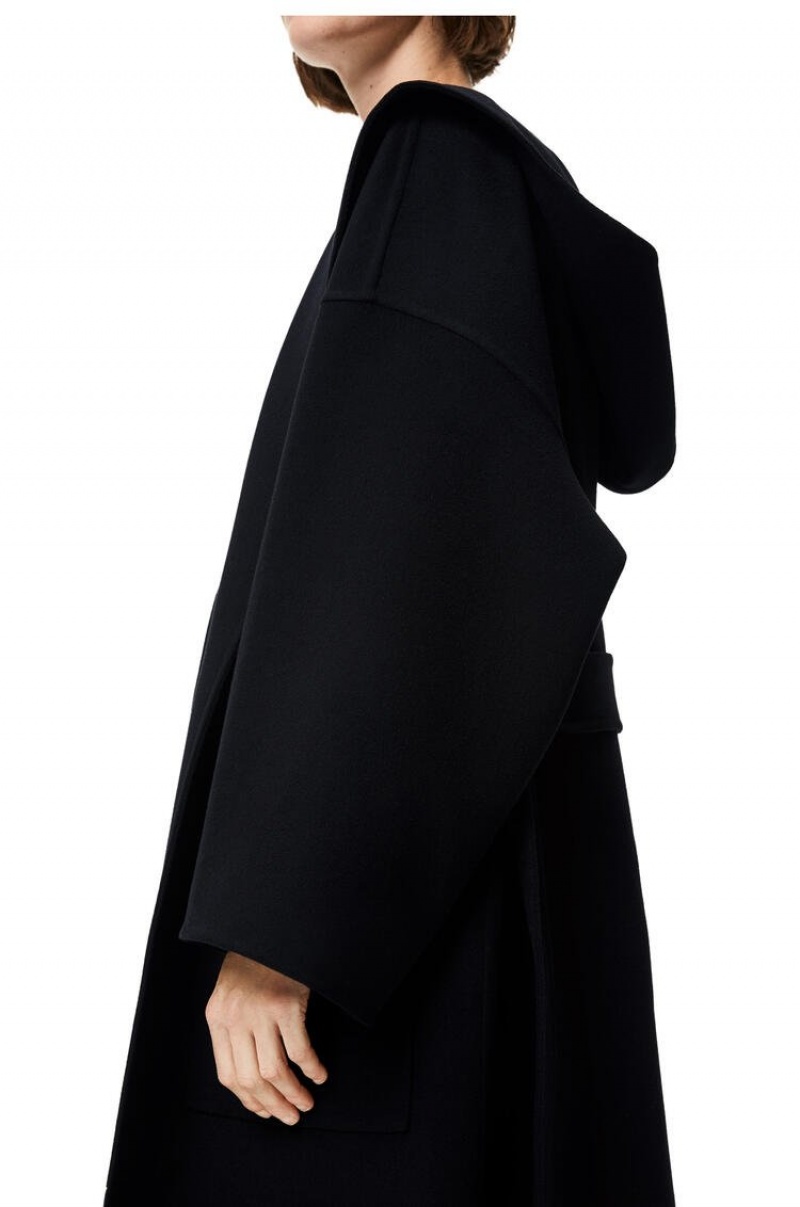 Abrigos Loewe Encapuchado belted coat in wool and cashmere Mujer Negras | 586AJCWBF