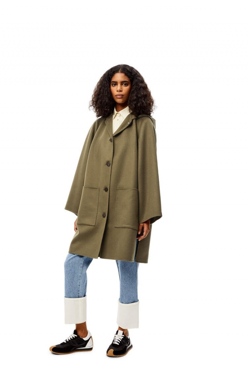 Abrigos Loewe Encapuchado coat and wool and cashmere Mujer Verde | 417AVQMEK