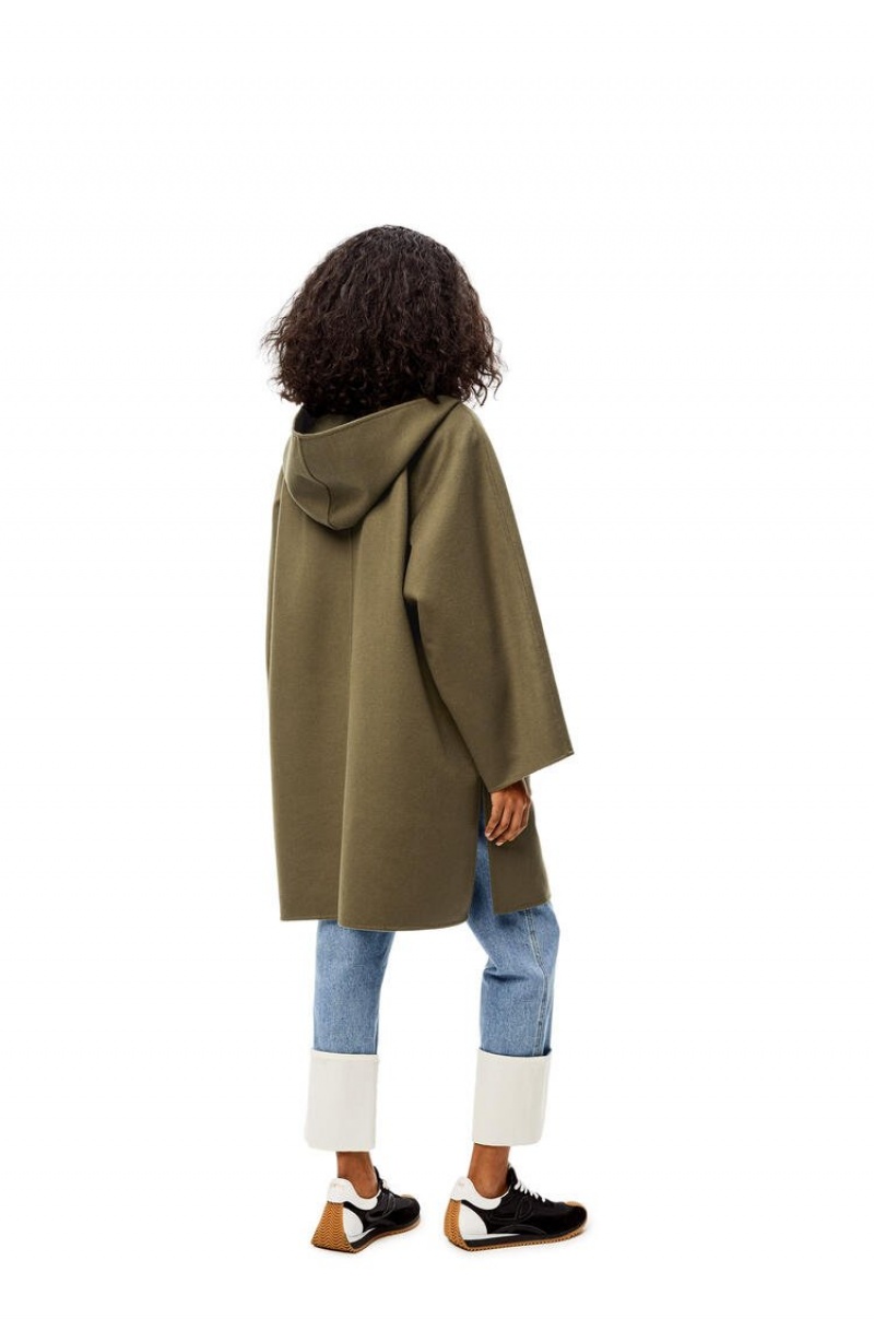 Abrigos Loewe Encapuchado coat and wool and cashmere Mujer Verde | 417AVQMEK