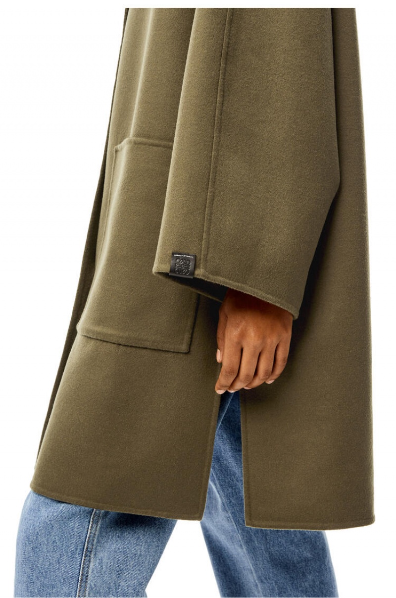 Abrigos Loewe Encapuchado coat and wool and cashmere Mujer Verde | 417AVQMEK