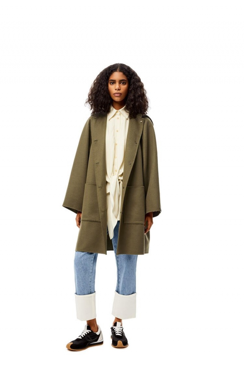 Abrigos Loewe Encapuchado coat and wool and cashmere Mujer Verde | 417AVQMEK