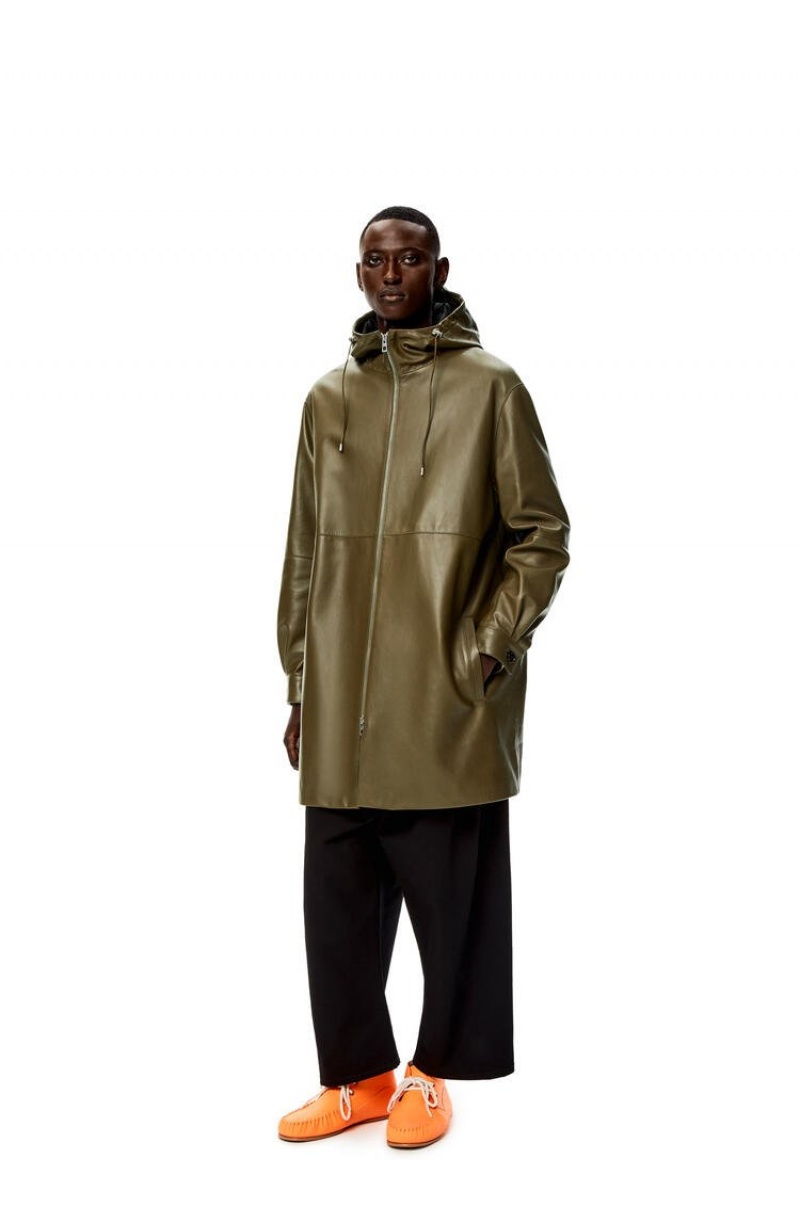 Abrigos Loewe Encapuchado coat in nappa Hombre Kaki Verde | 594MJFXPA