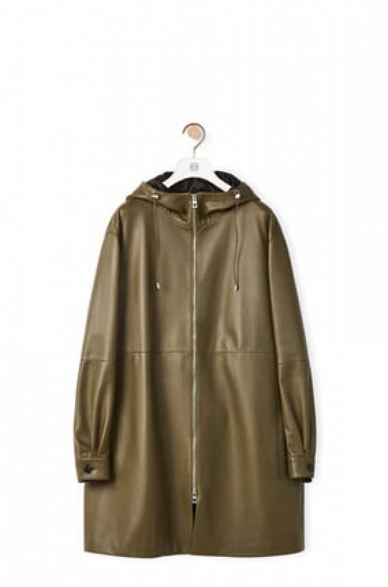 Abrigos Loewe Encapuchado coat in nappa Hombre Kaki Verde | 594MJFXPA