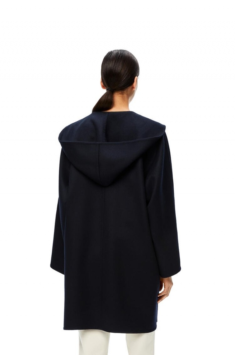 Abrigos Loewe Encapuchado coat in wool and cashmere Mujer Azul Marino Oscuro Azules | 504KEARCI