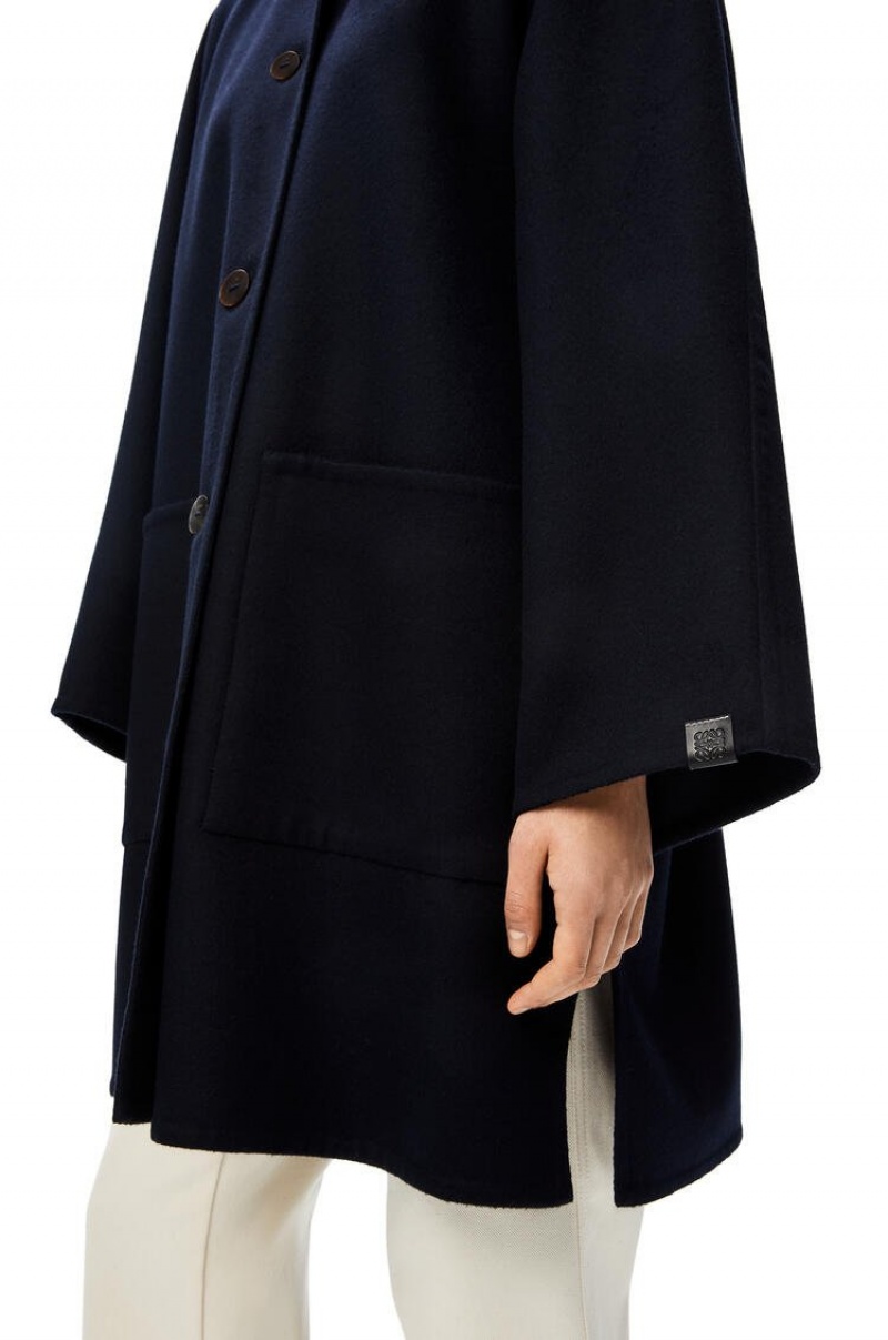 Abrigos Loewe Encapuchado coat in wool and cashmere Mujer Azul Marino Oscuro Azules | 504KEARCI