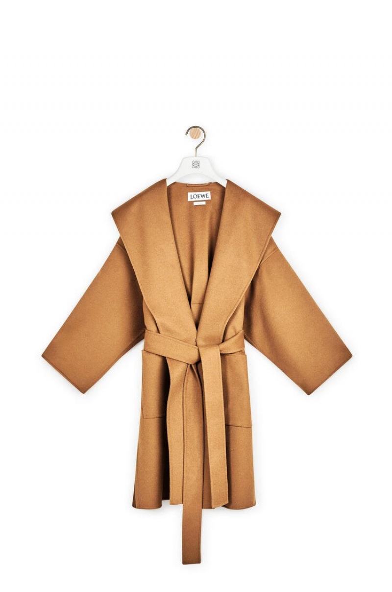 Abrigos Loewe Encapuchado coat in wool and cashemere Mujer Camel | 710CNIBFZ