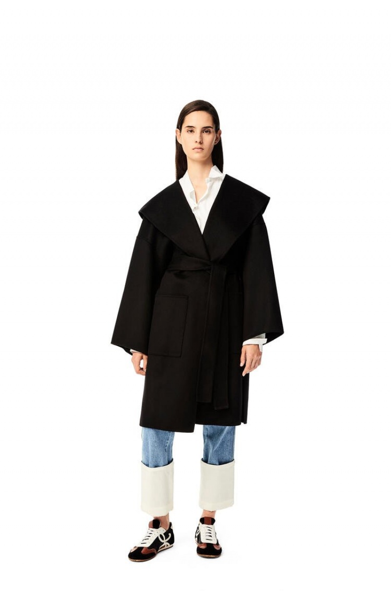 Abrigos Loewe Encapuchado coat in wool and cashemere Mujer Negras | 506BVLROD