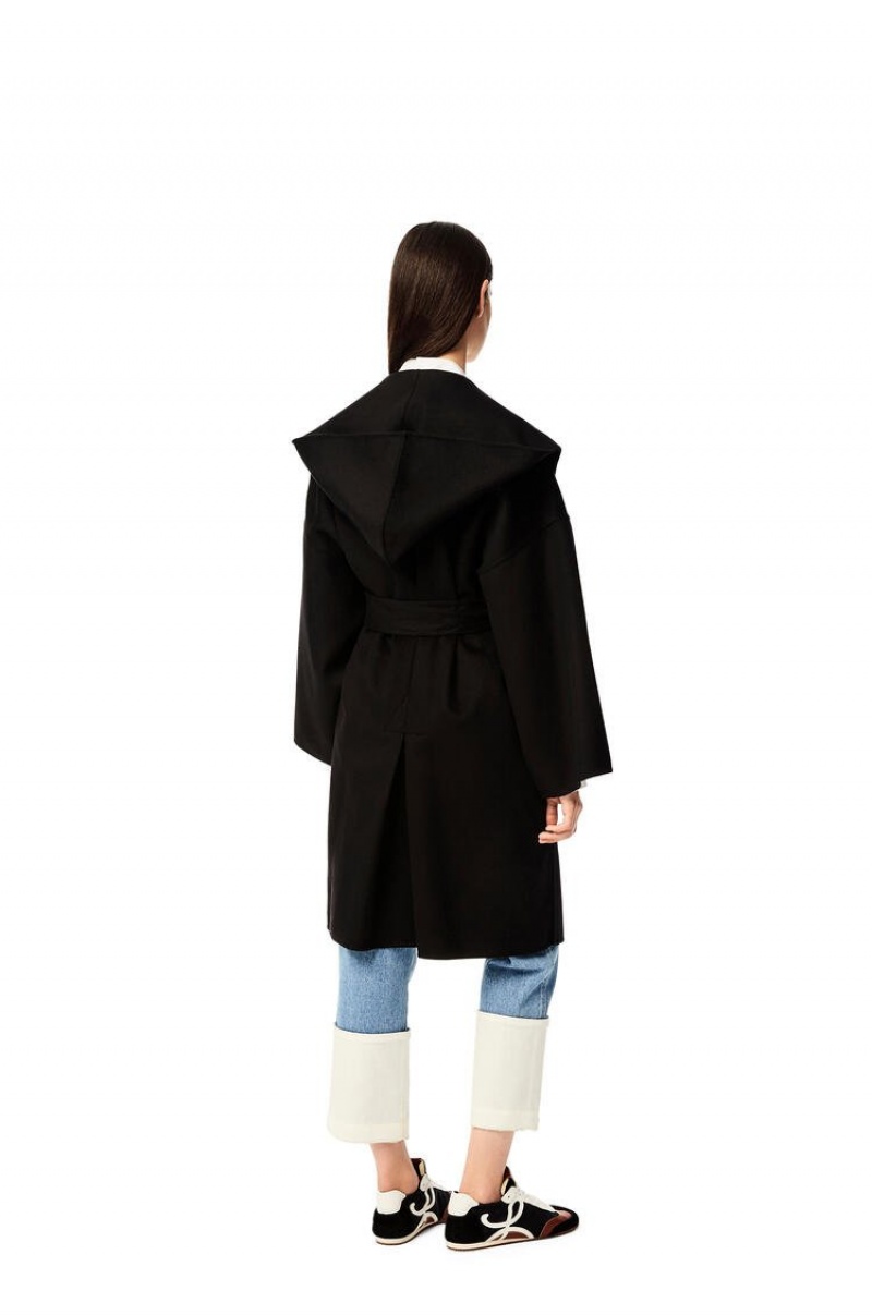 Abrigos Loewe Encapuchado coat in wool and cashemere Mujer Negras | 506BVLROD