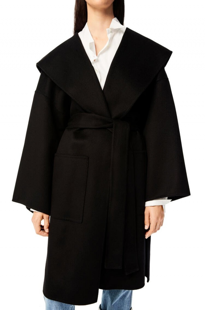 Abrigos Loewe Encapuchado coat in wool and cashemere Mujer Negras | 506BVLROD