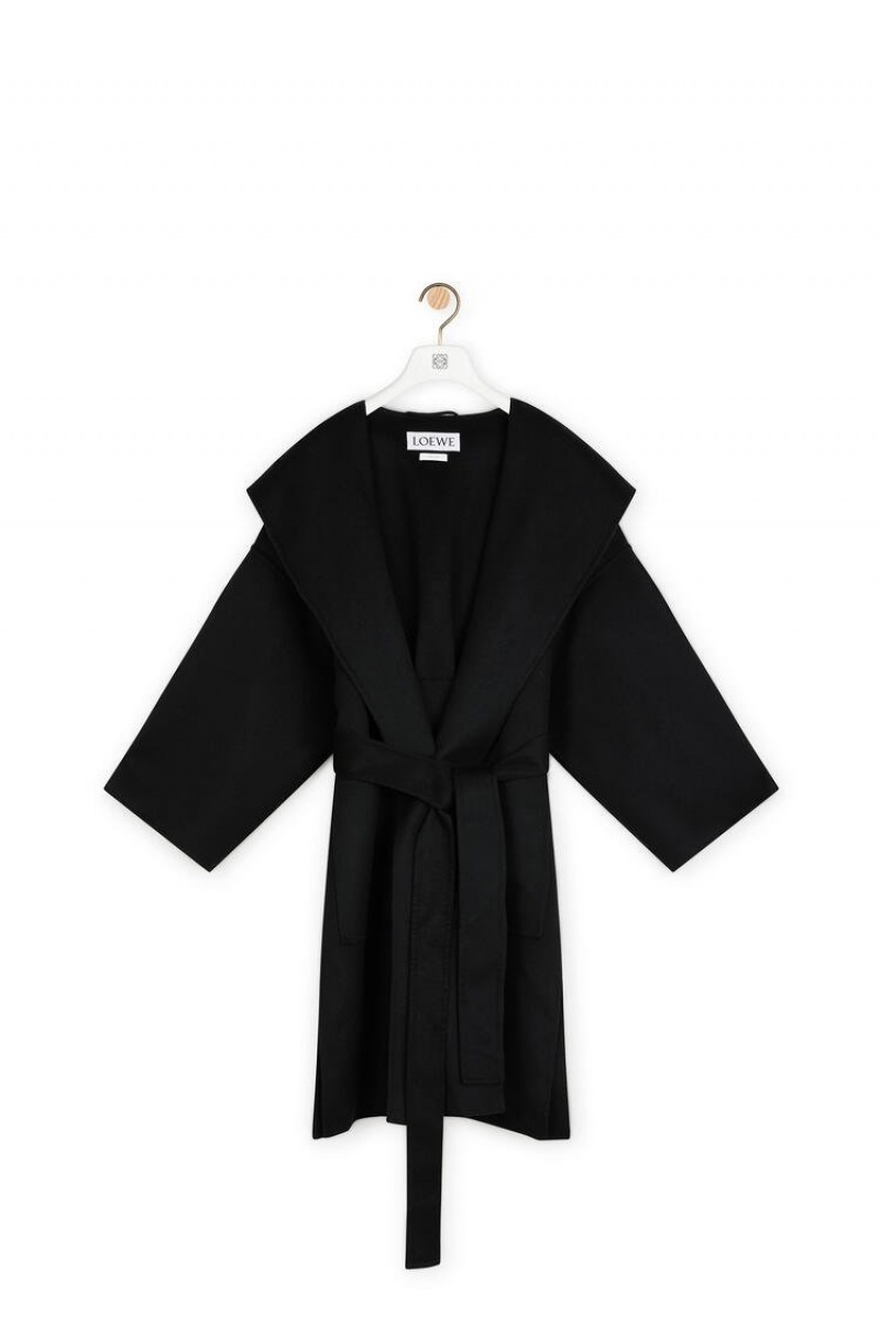 Abrigos Loewe Encapuchado coat in wool and cashemere Mujer Negras | 506BVLROD