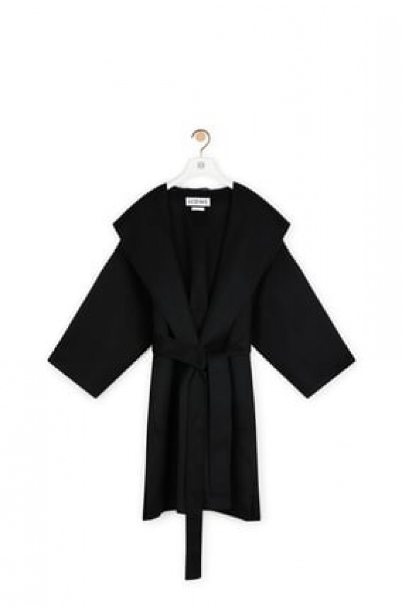 Abrigos Loewe Encapuchado coat in wool and cashemere Mujer Negras | 506BVLROD