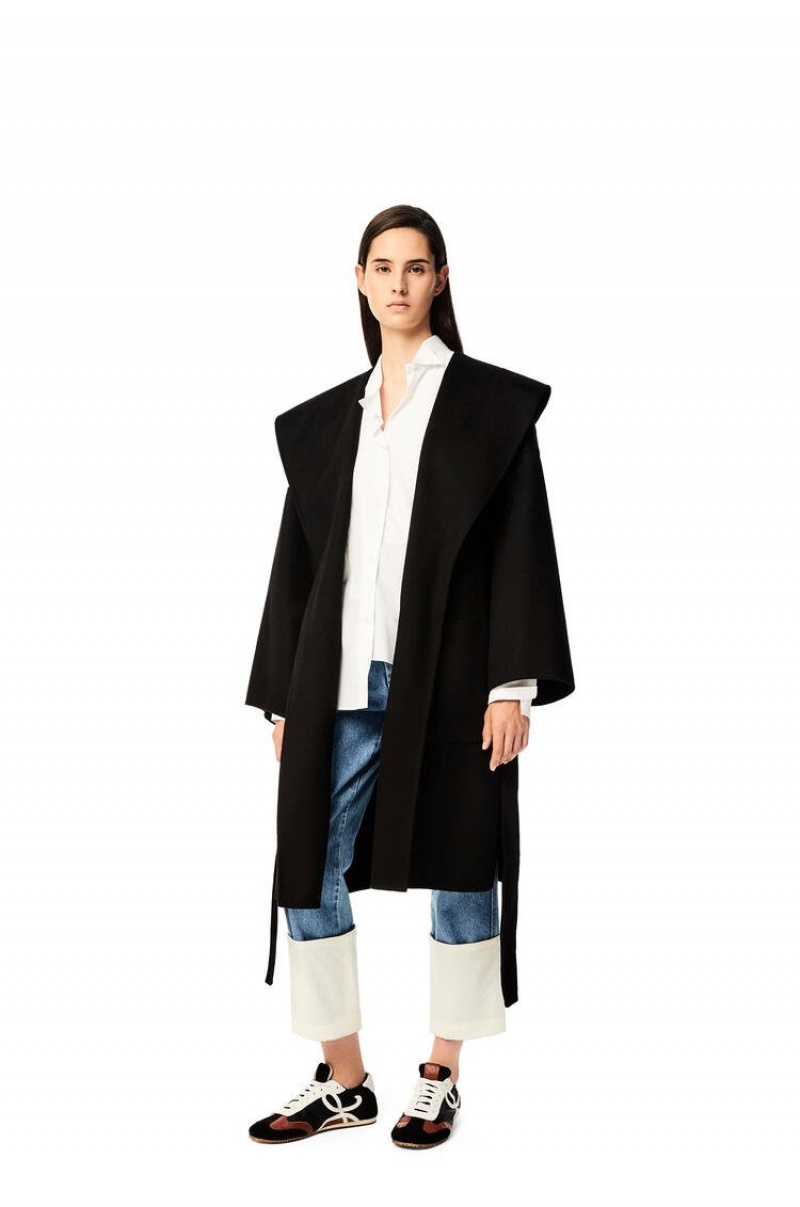 Abrigos Loewe Encapuchado coat in wool and cashemere Mujer Negras | 506BVLROD