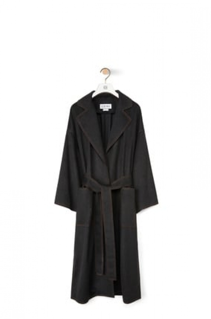 Abrigos Loewe Oversize belted coat in cashmere and silk Mujer Gris | 902LBSITK