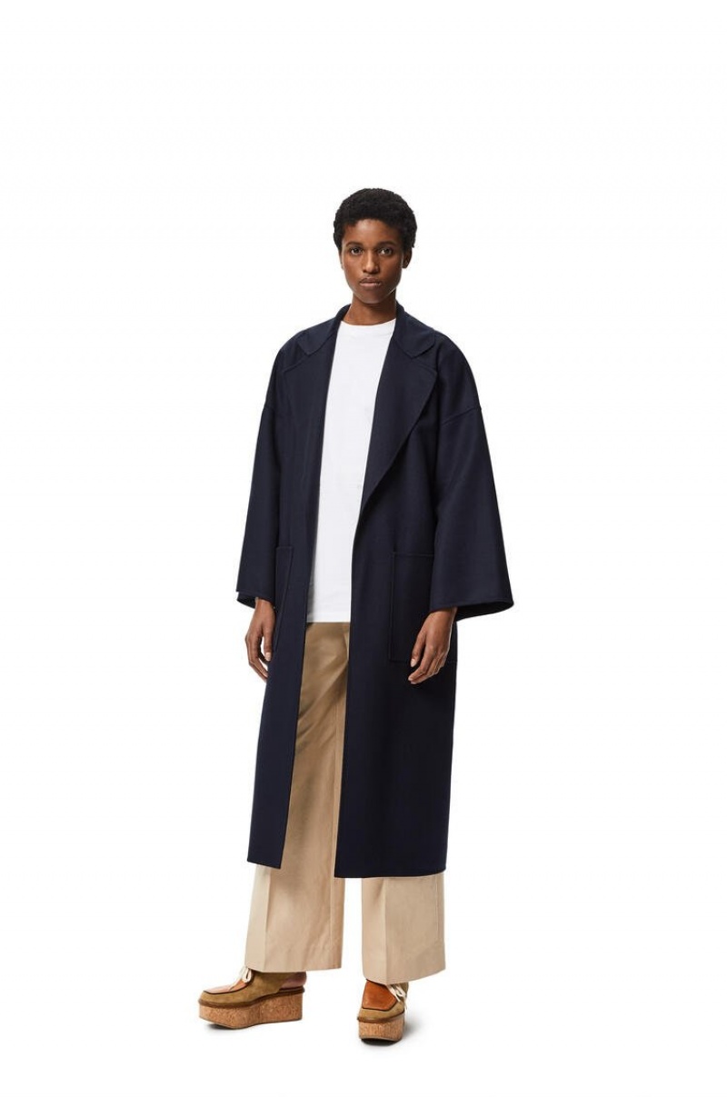 Abrigos Loewe Oversize belted coat in wool and cashmere Mujer Azul Marino Azules | 462OJHWZD