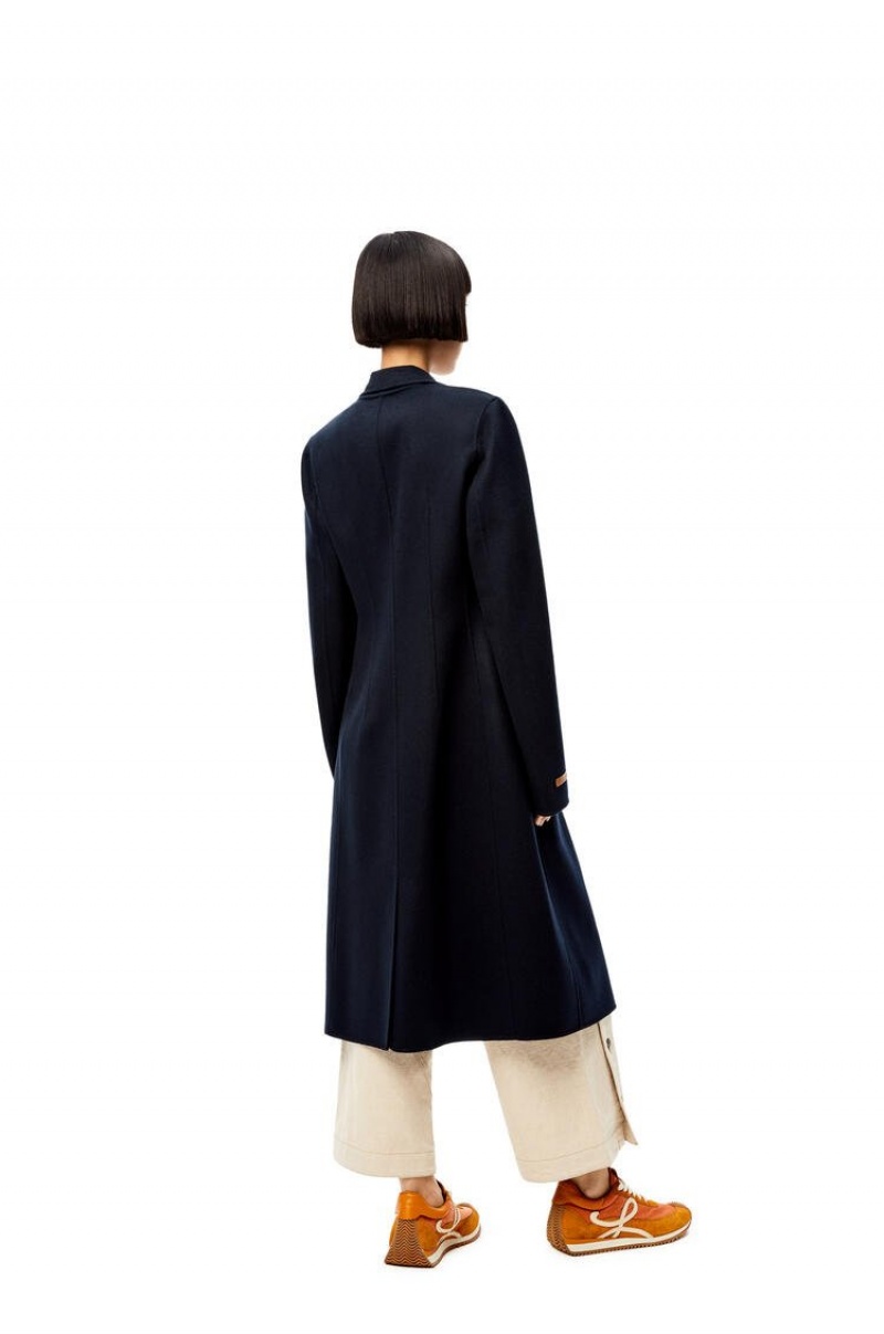 Abrigos Loewe Single breasted coat in wool and cashmere Mujer Azul Marino Oscuro Azules | 208EIBTWG