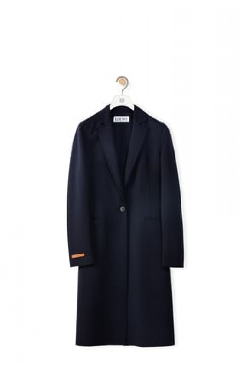 Abrigos Loewe Single breasted coat in wool and cashmere Mujer Azul Marino Oscuro Azules | 208EIBTWG